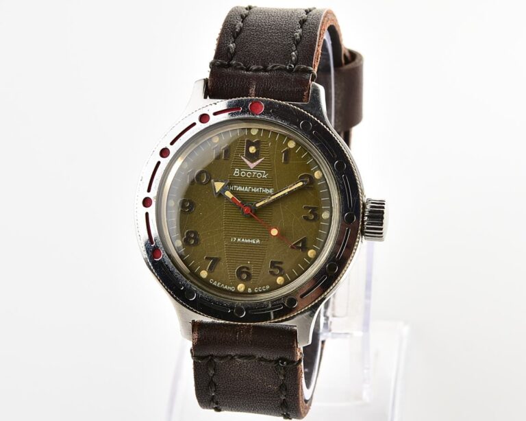 Vostok Amphibia mechanical watch with leather strap