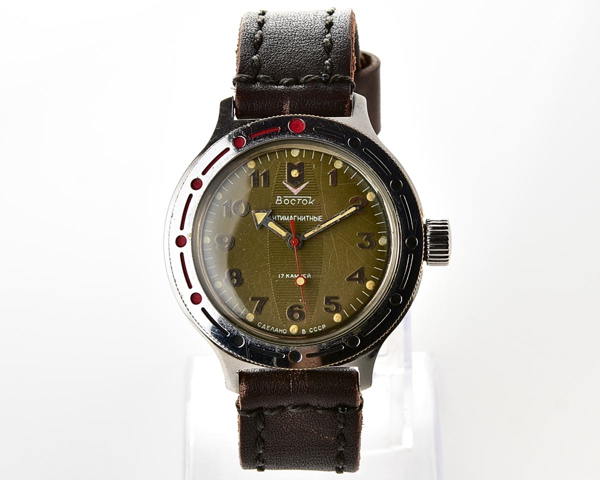 Vostok Amphibia mechanical watch with leather strap