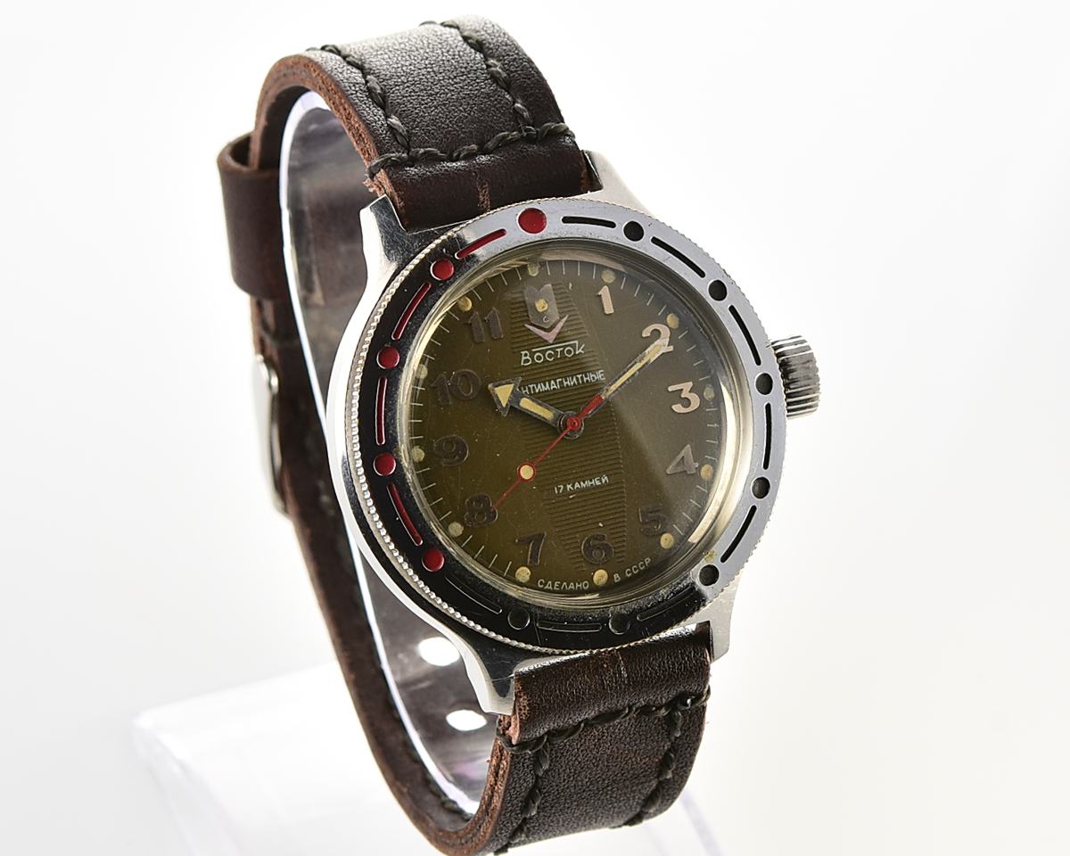Vostok Amphibia mechanical watch with leather strap