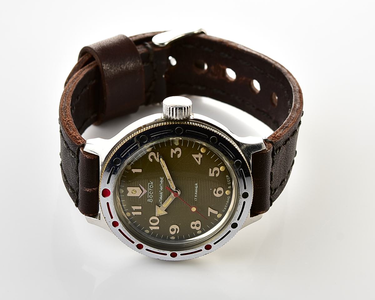 Vostok Amphibia mechanical watch with leather strap