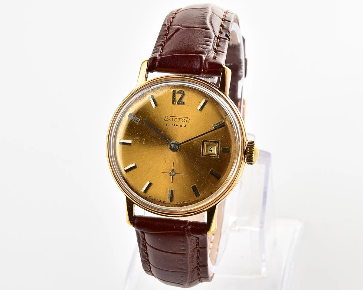 Vintage Soviet Wostok mechanical gold-plated wrist watch