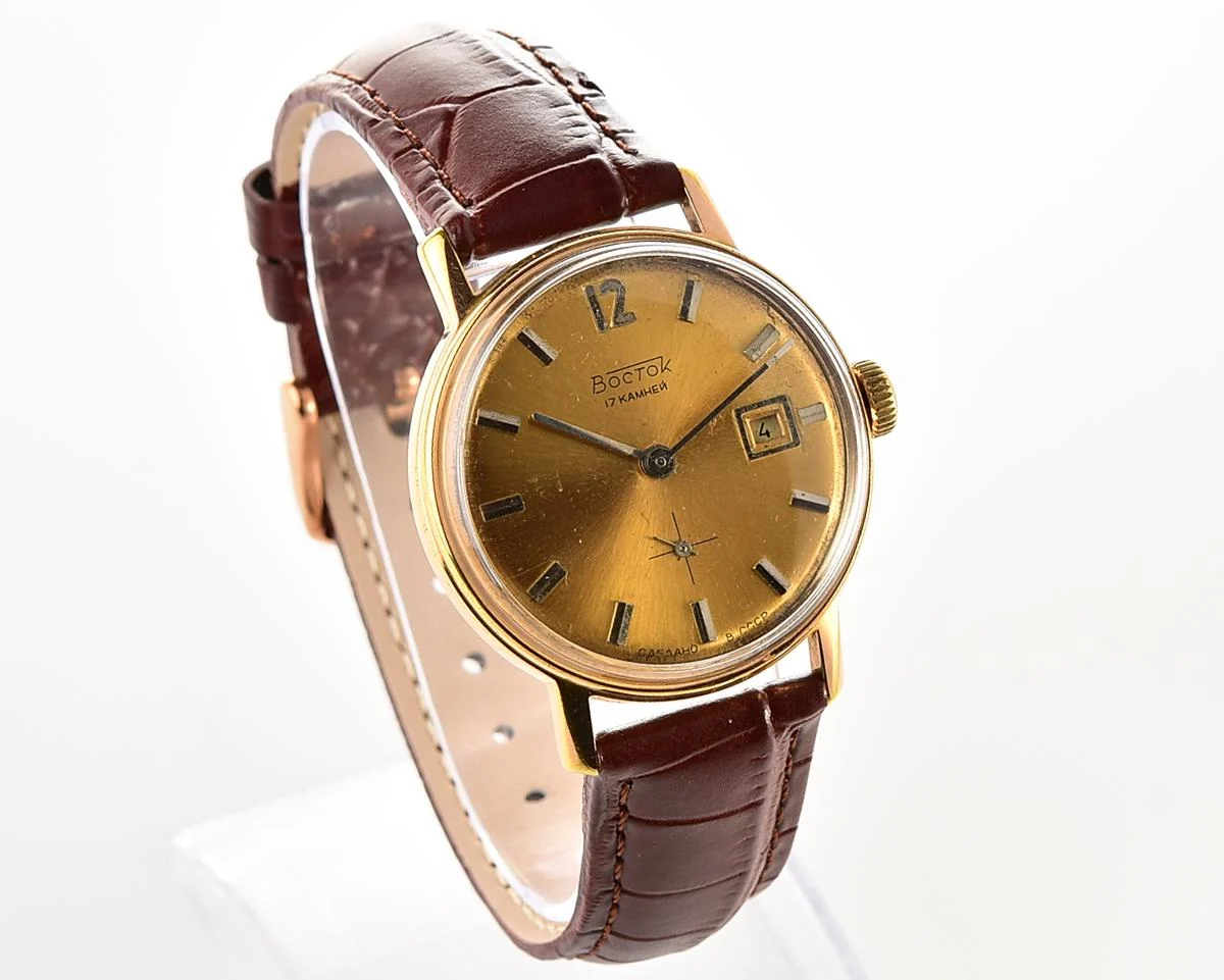 Vintage Soviet Wostok mechanical gold-plated wrist watch