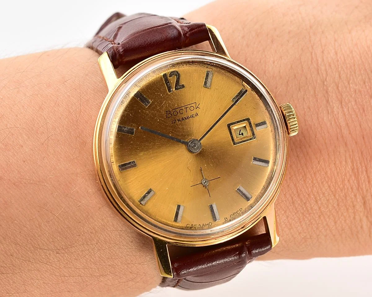 Vintage Soviet Wostok mechanical gold-plated wrist watch