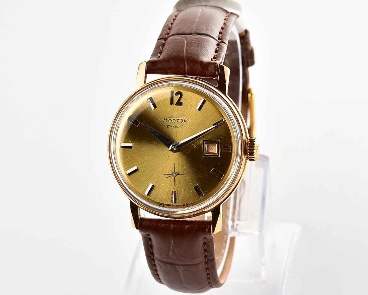 Excellent vintage Soviet Wostok (Vostok) mechanical gold-plated wrist watch