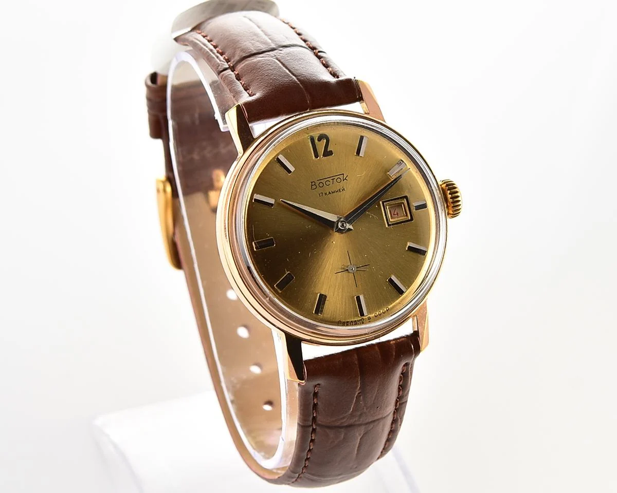 Excellent vintage Soviet Wostok (Vostok) mechanical gold-plated wrist watch