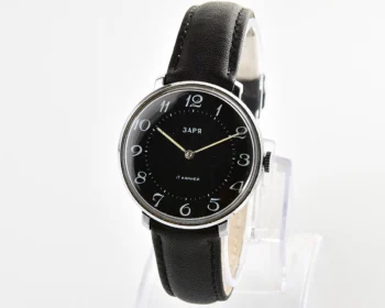 Vintage mechanical Zaria watch with black dial
