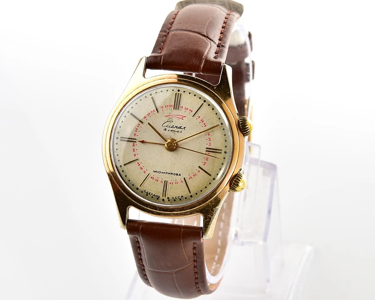 Signal gold-plated vintage mechanical watch with alarm function