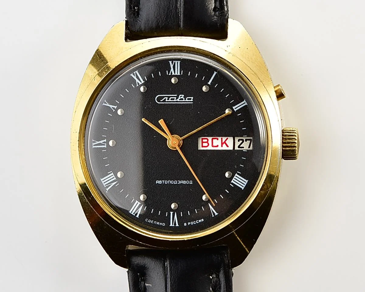 Slava Soviet mechanical vintage watch with automatic self-winding movement