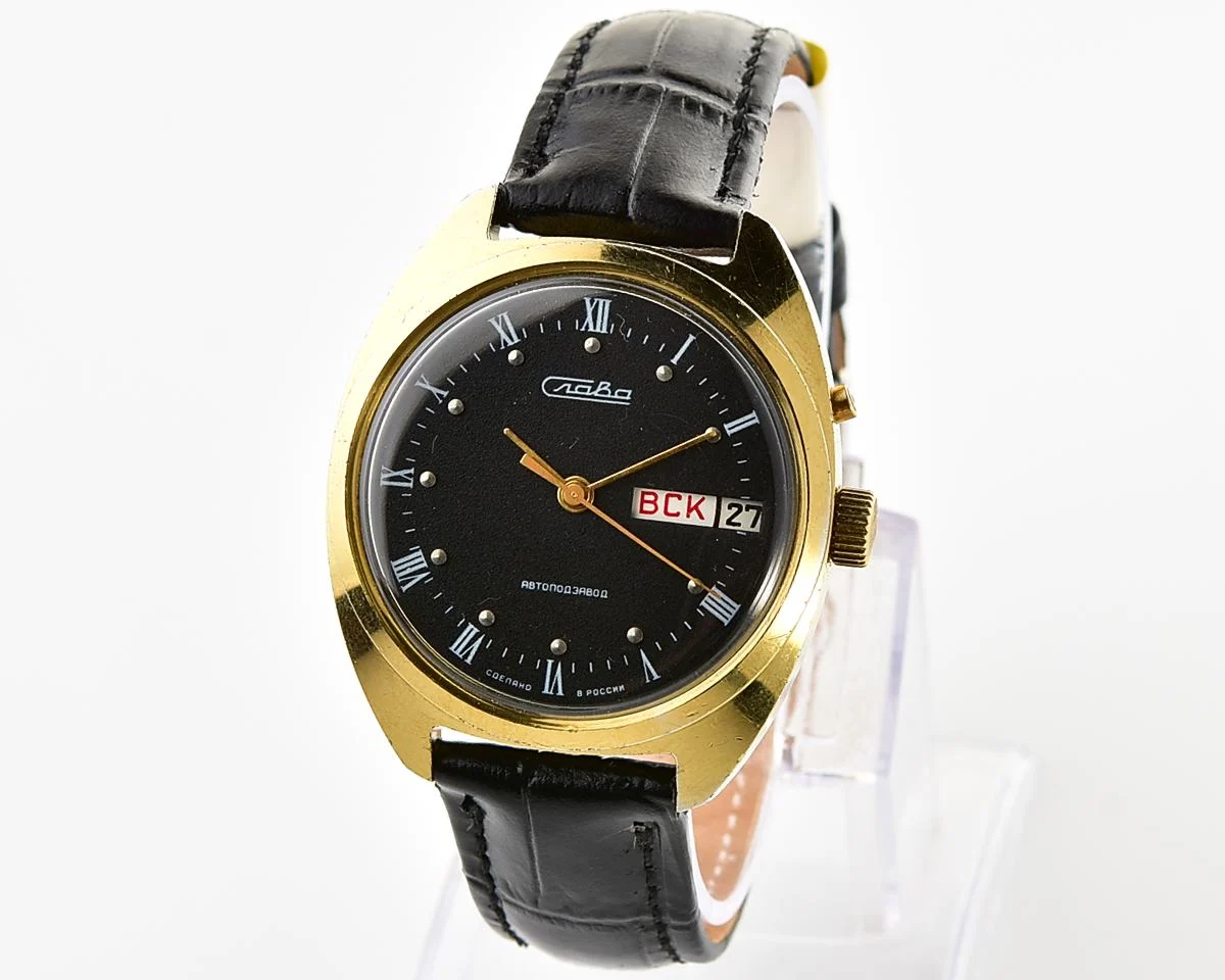 Slava Soviet mechanical vintage watch with automatic self-winding movement