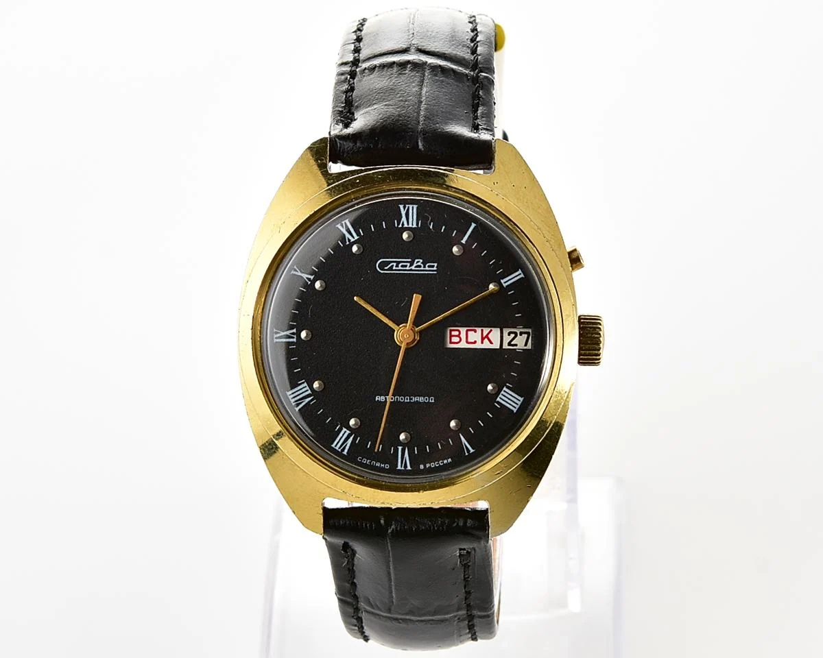 Slava Soviet mechanical vintage watch with automatic self-winding movement