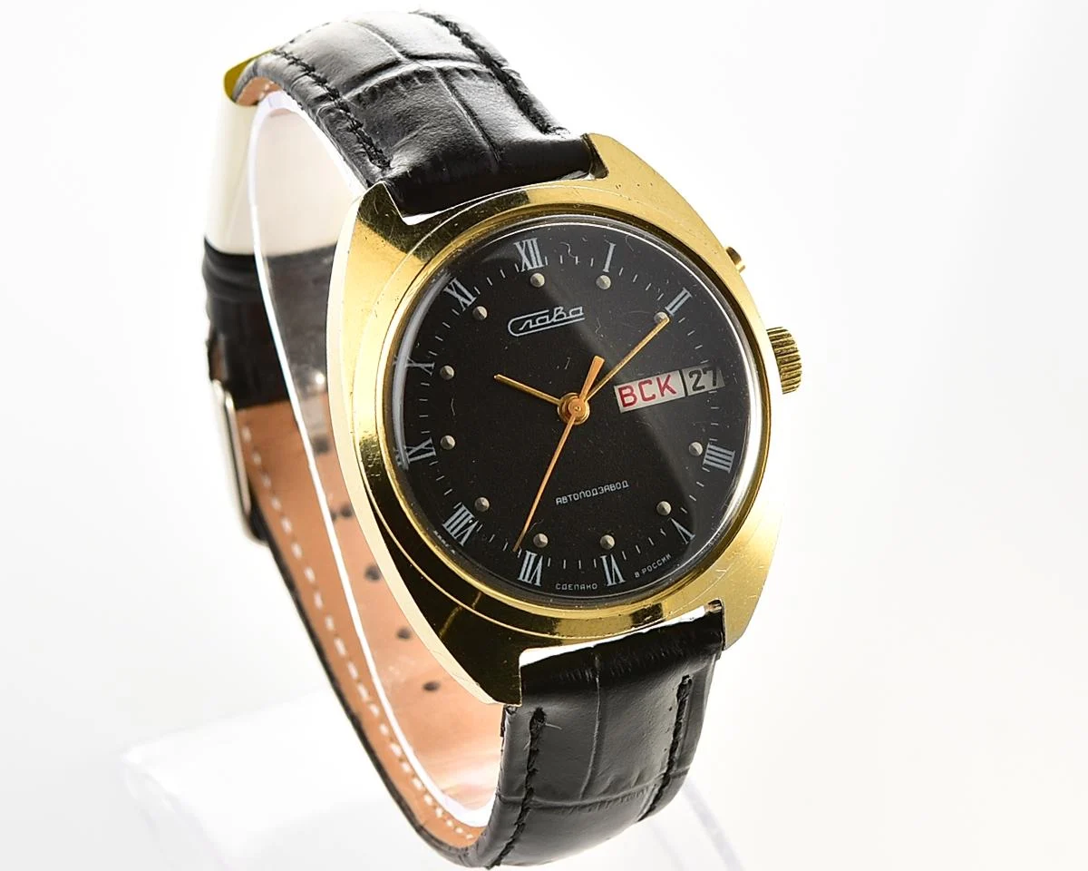 Slava Soviet mechanical vintage watch with automatic self-winding movement