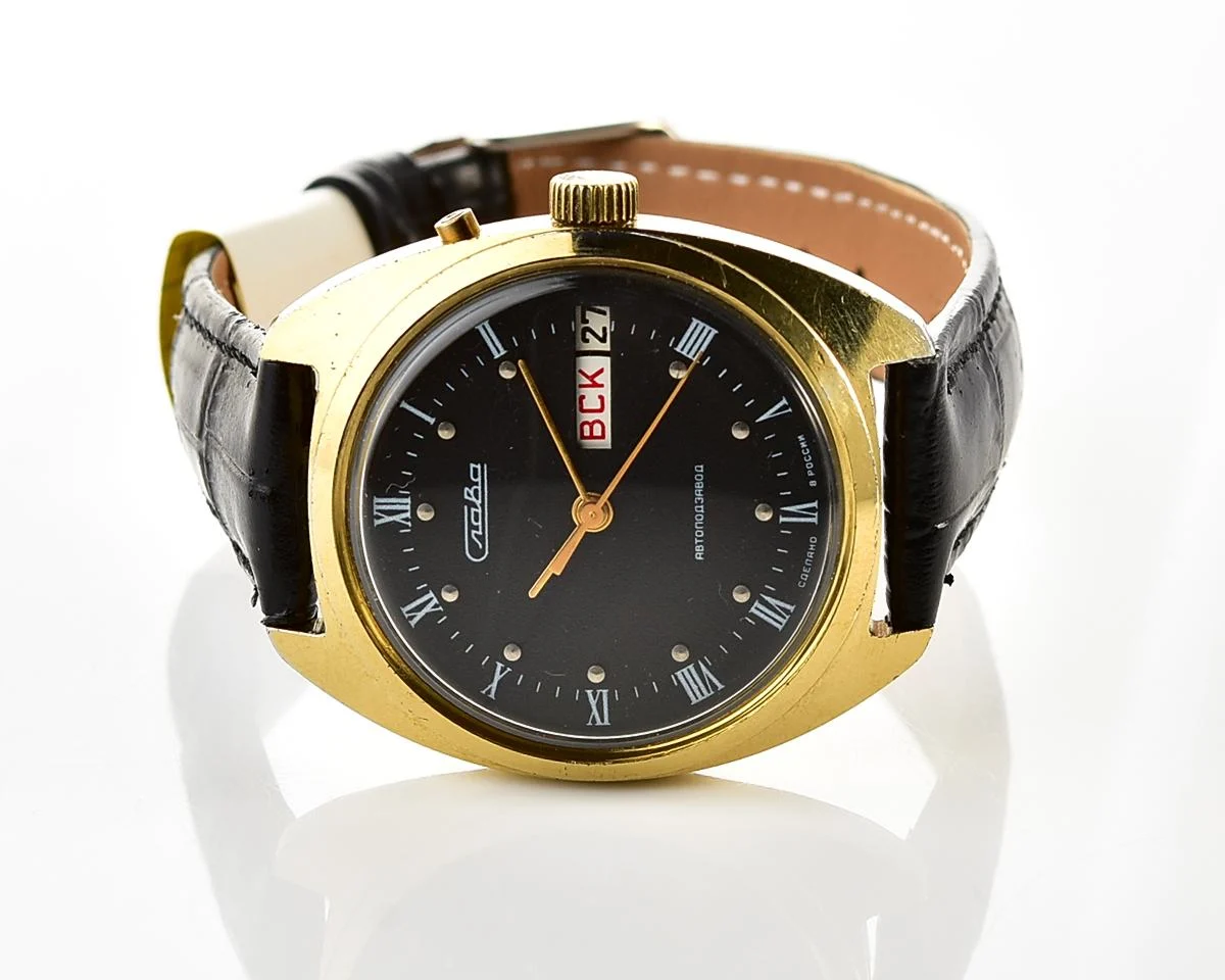 Slava Soviet mechanical vintage watch with automatic self-winding movement