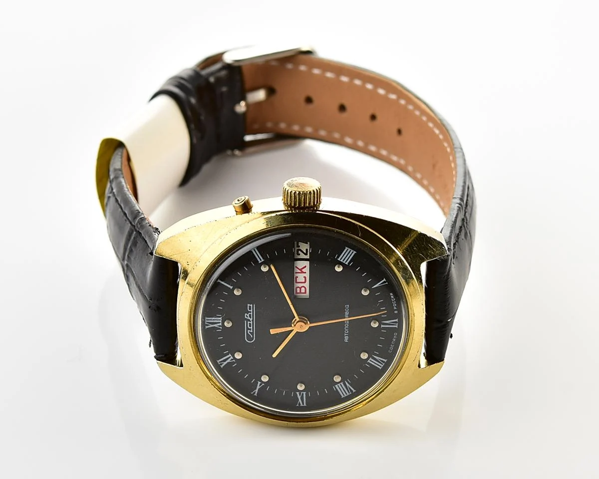 Slava Soviet mechanical vintage watch with automatic self-winding movement