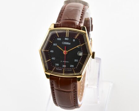 Hexagonal Slava soviet gold-plated mechanical vintage watch