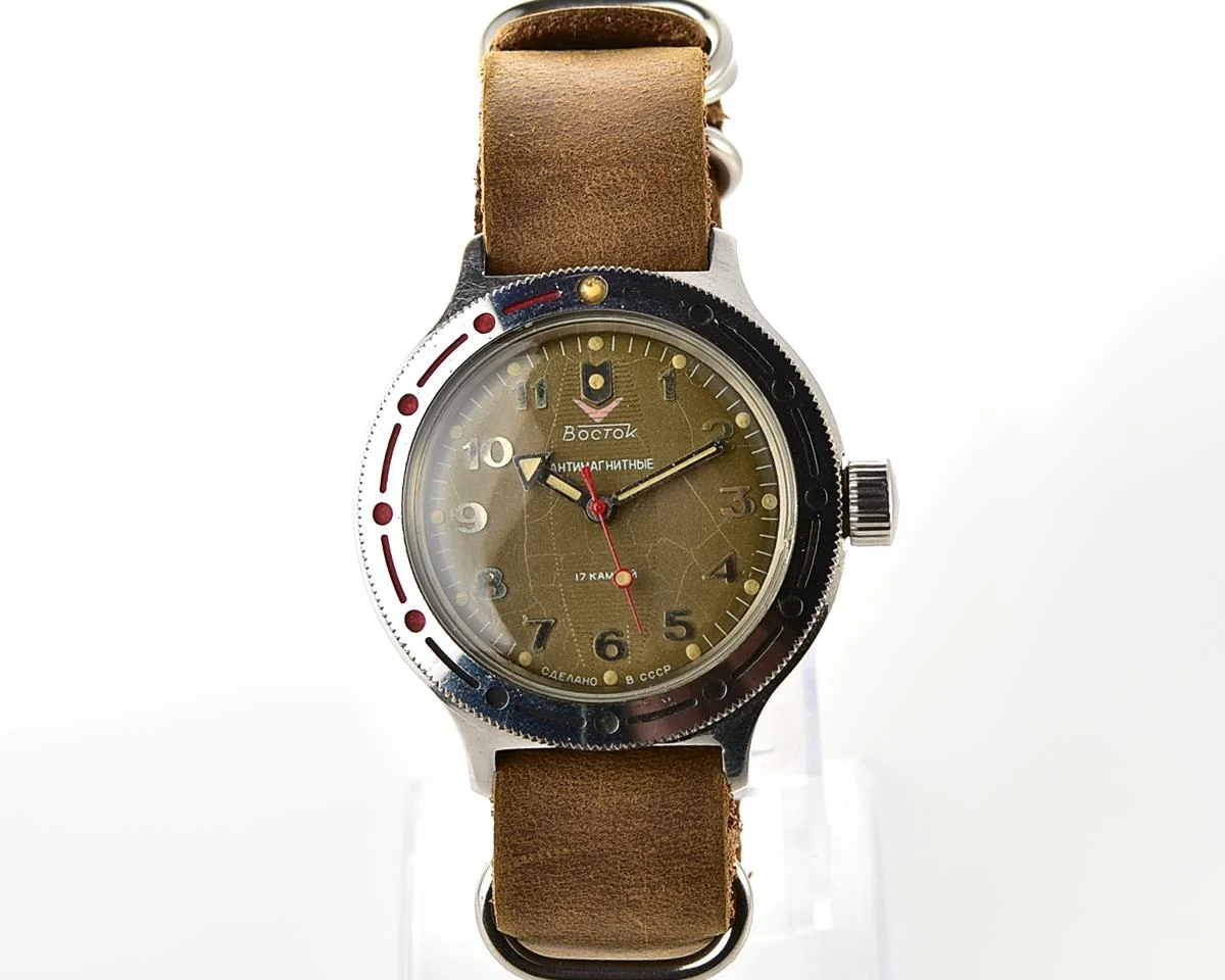 Vostok Amphibia mechanical watch + genuine leather NATO Commander strap!
