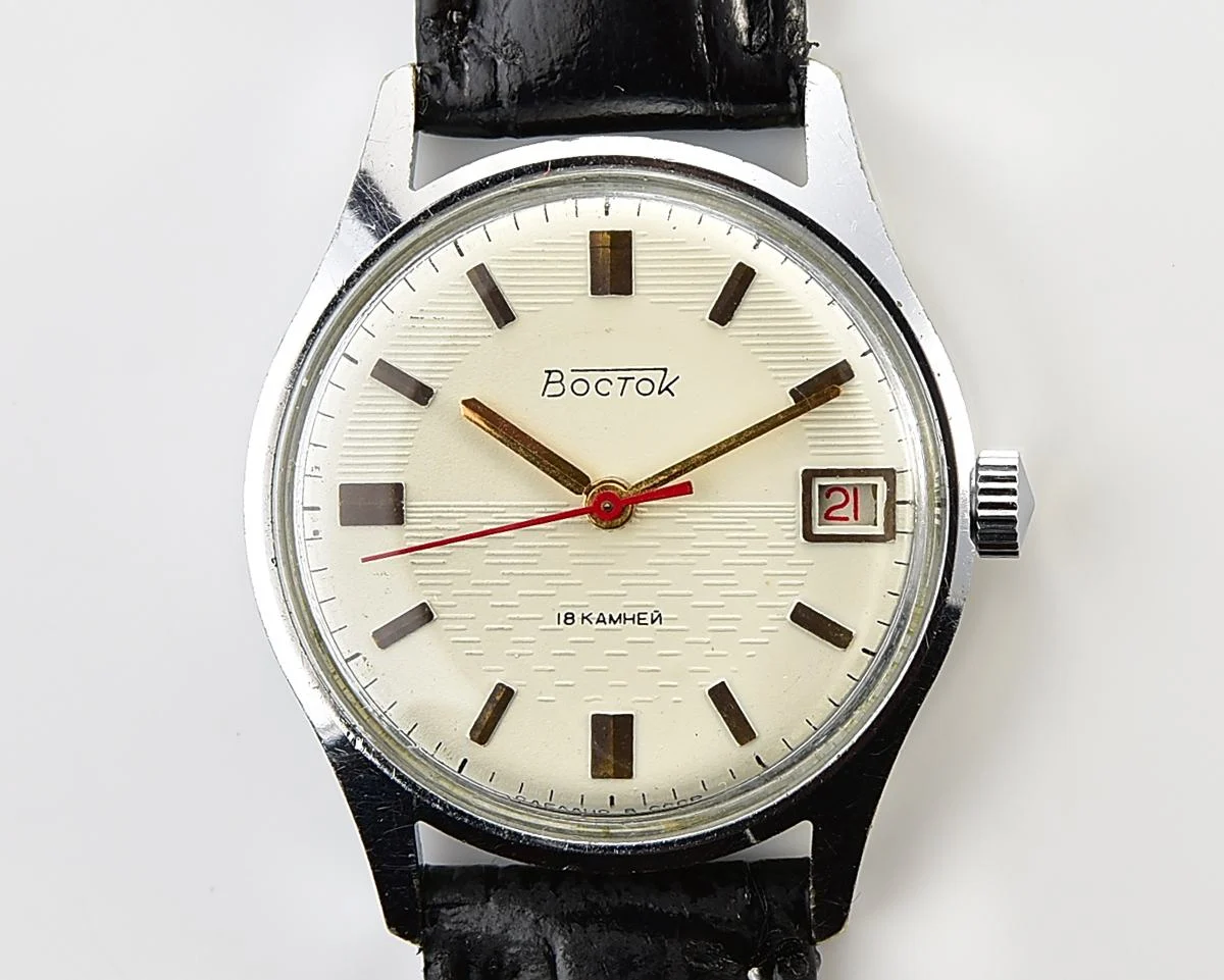 Excellent vintage mechanical Vostok with beige relief dial