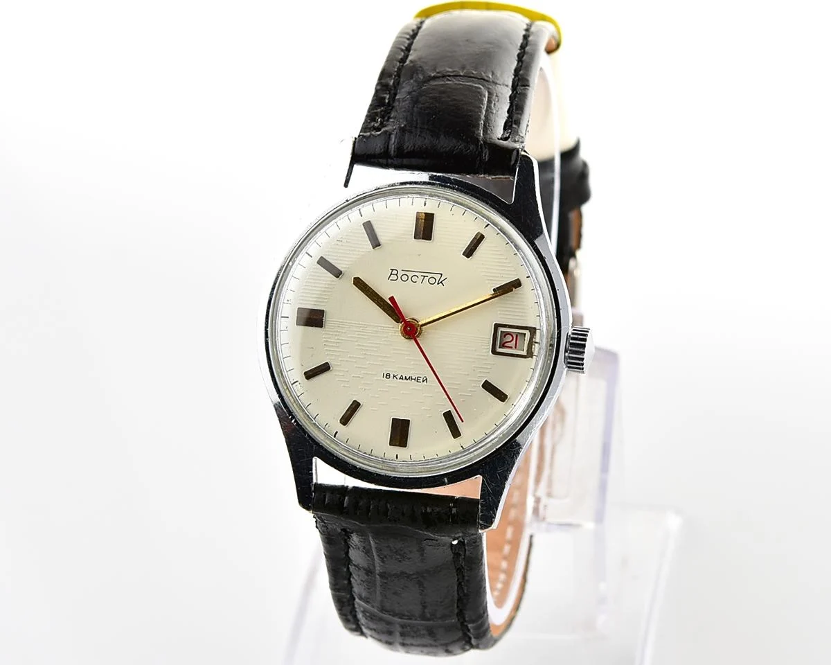 Excellent vintage mechanical Vostok with beige relief dial