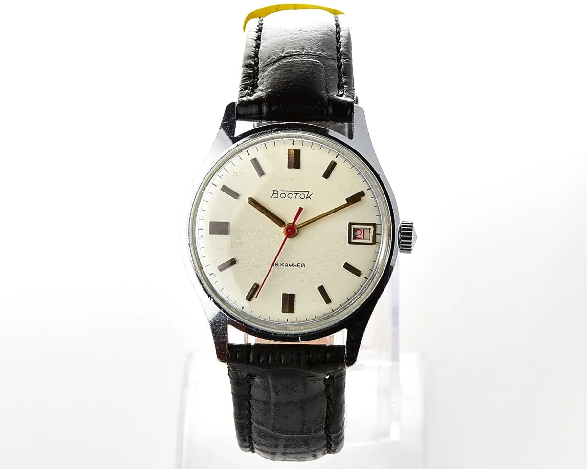 Excellent vintage mechanical Vostok with beige relief dial