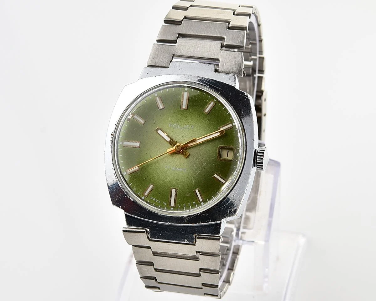 Soviet Poljot mechanical wrist watch with steel bracelet