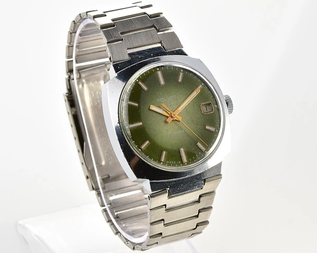 Soviet Poljot mechanical wrist watch with steel bracelet