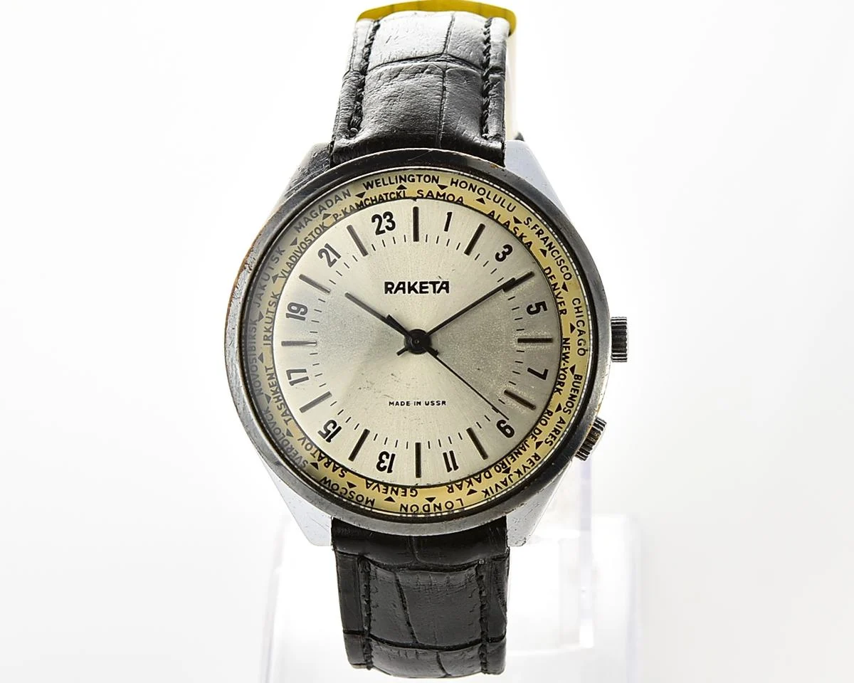 Soviet Raketa World Traveler (Goroda) mechanical watch with 24 hours 2623.H mechanical movement - export version!