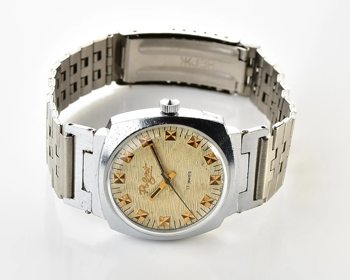 Soviet Poljot vintage mechanical wristwatch with beautiful textured dial
