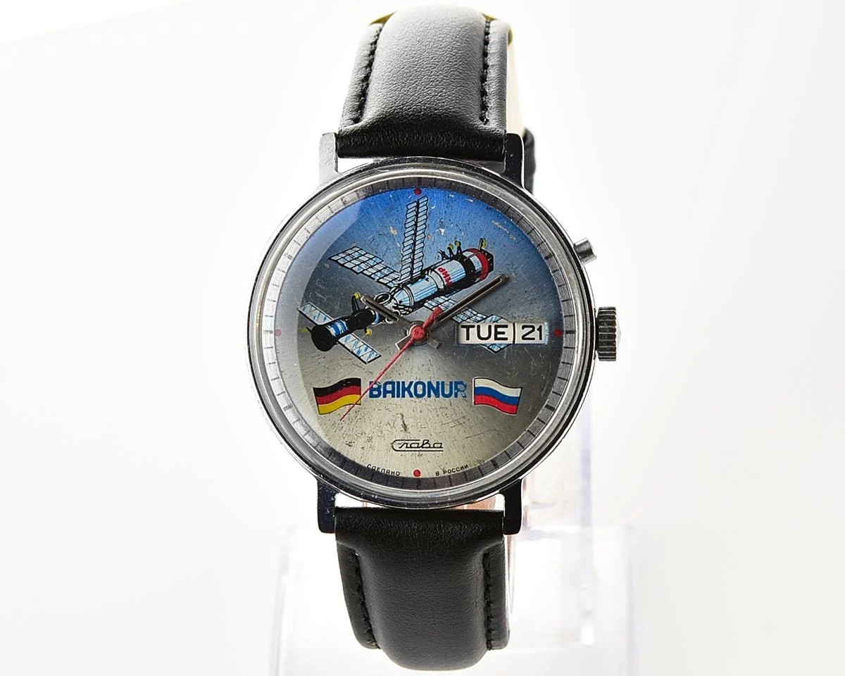Slava Baikonur mechanical self-winding movement watch with Mir space station