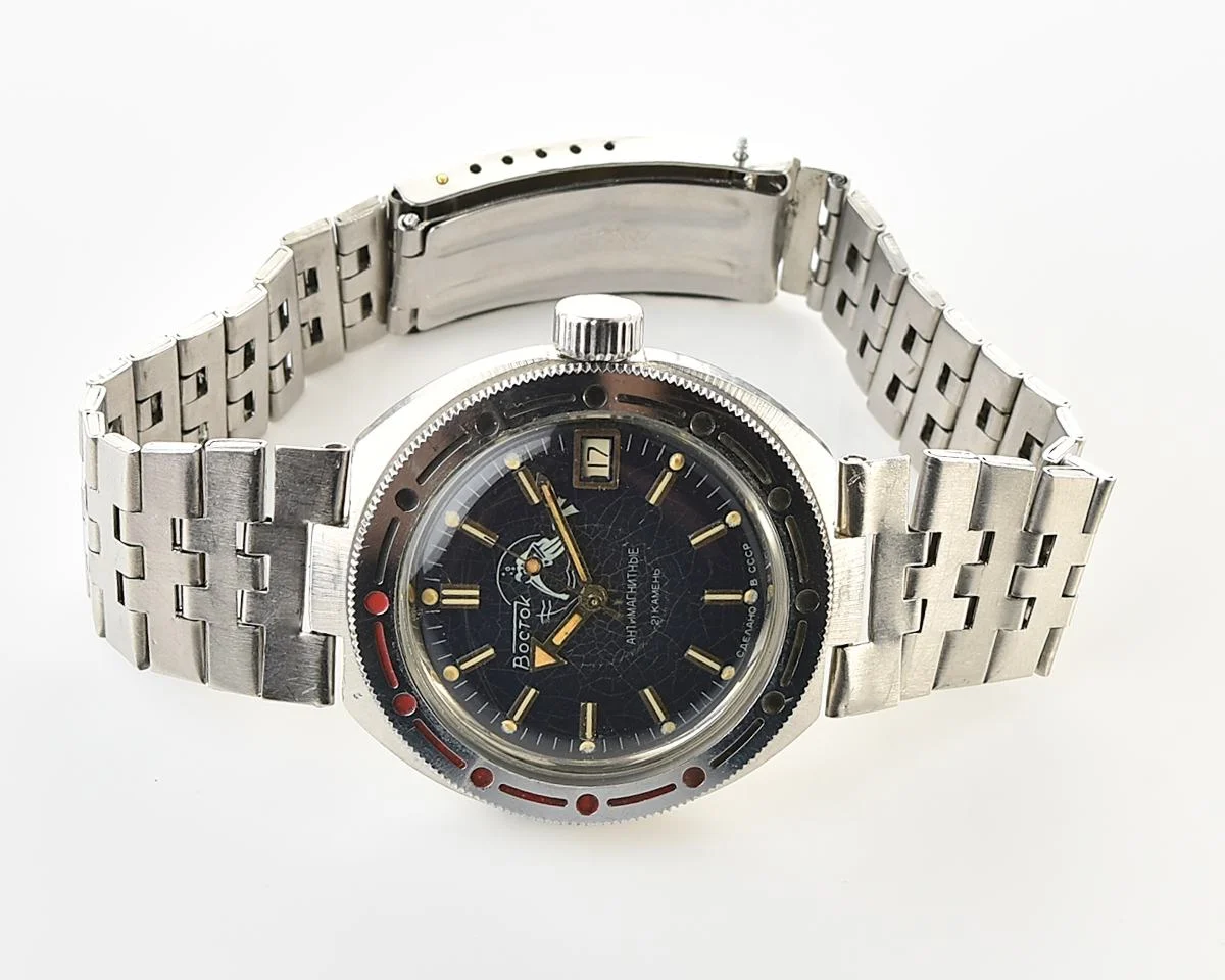 Vostok Amphibia Diver wristwatch (Scuba Dude), with vintage stainless steel bracelet
