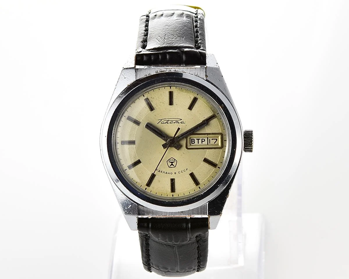 Raketa vintage mechanical wrist watch with double calendar