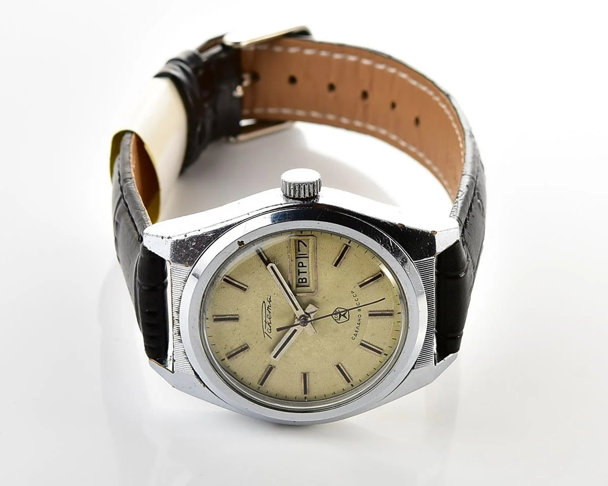 Raketa vintage mechanical wrist watch with double calendar