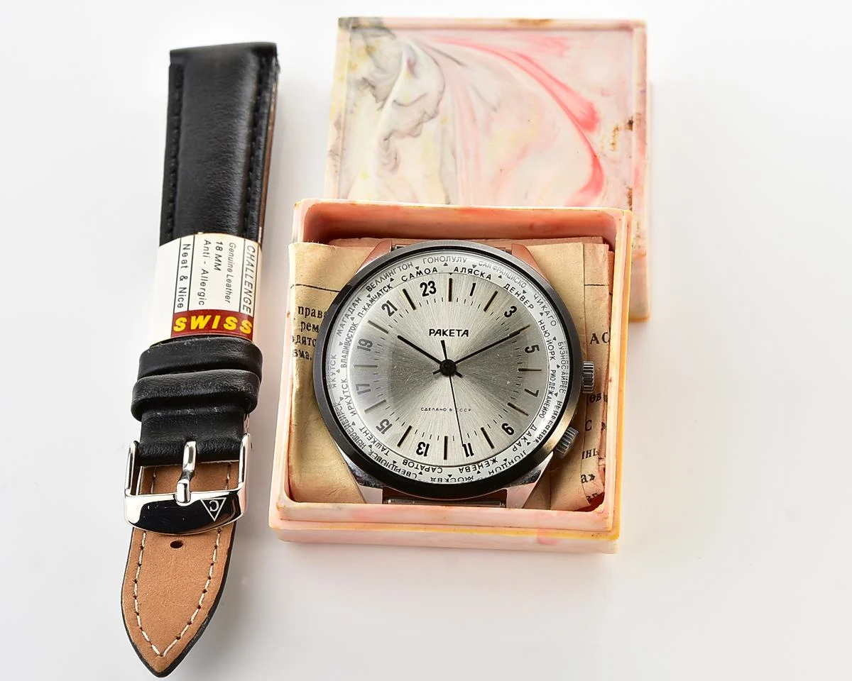 TIME CAPSULE: Vintage mechanical Raketa watch with 24 hours dial – New Old Stock (NOS)!
