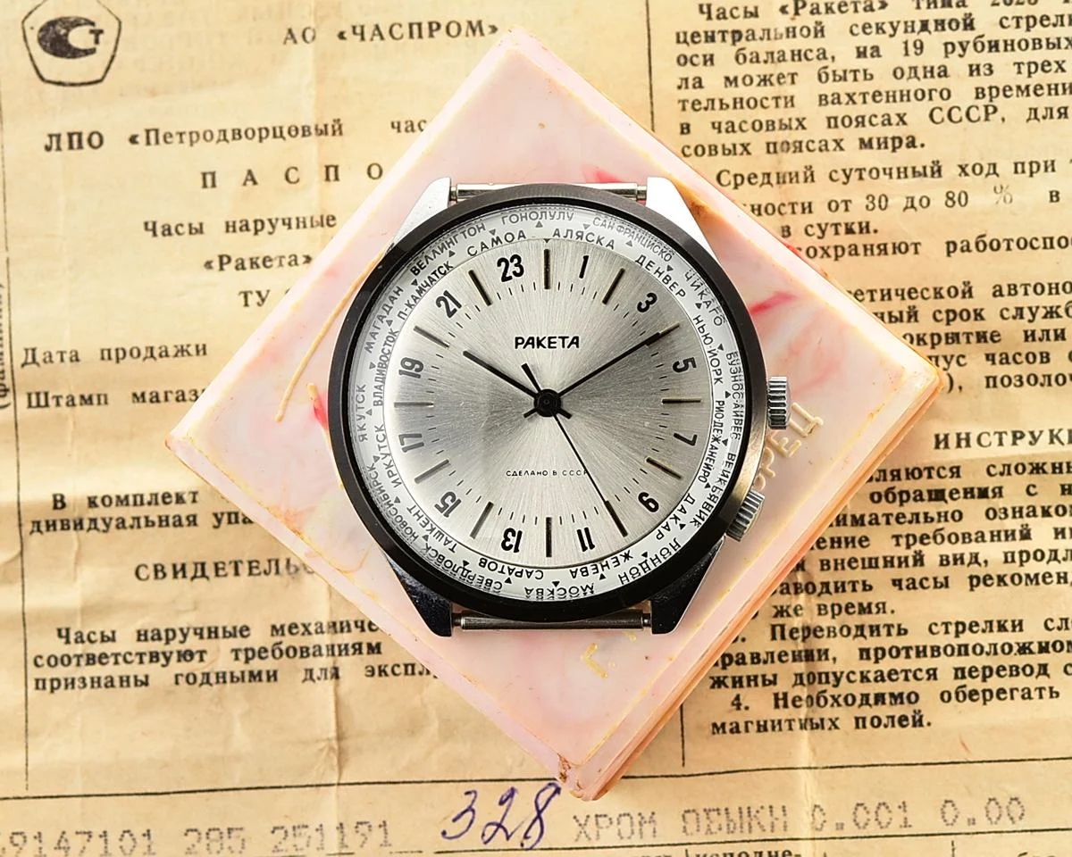 TIME CAPSULE: Vintage mechanical Raketa watch with 24 hours dial – New Old Stock (NOS)!