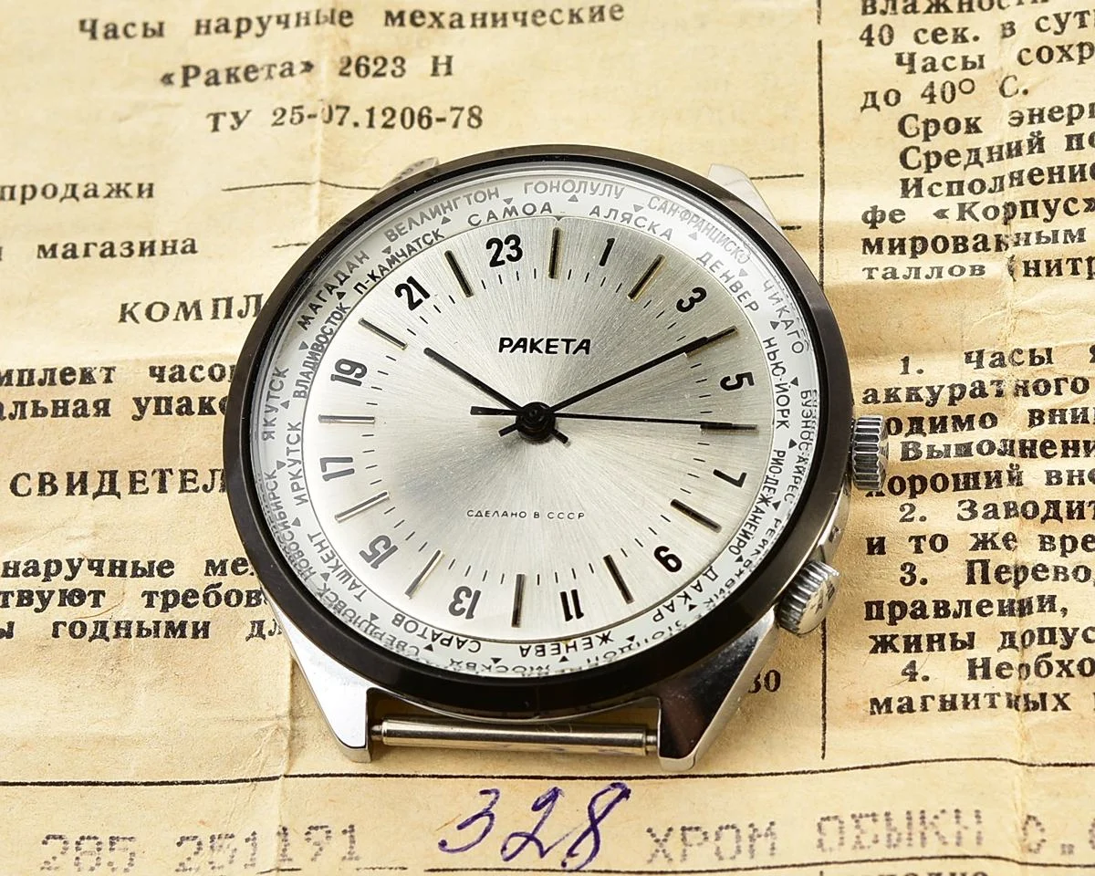 TIME CAPSULE: Vintage mechanical Raketa watch with 24 hours dial – New Old Stock (NOS)!