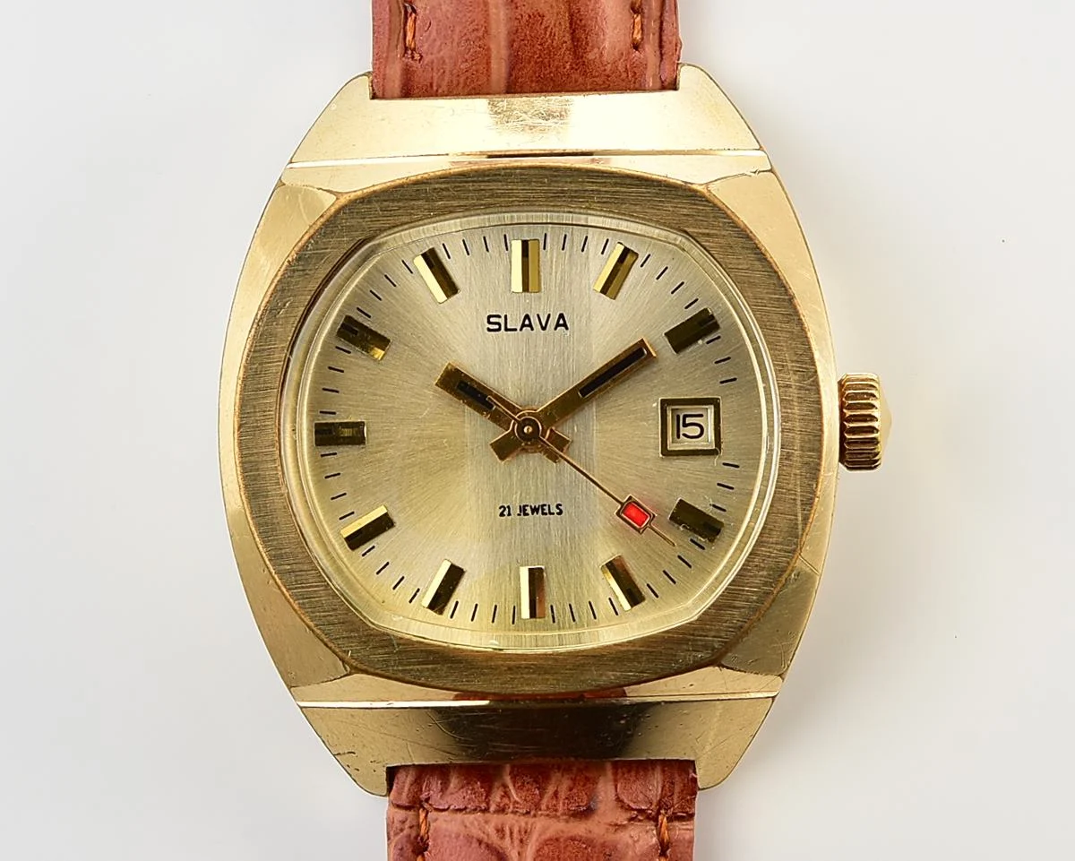 Slava Soviet gold-plated mechanical vintage watch
