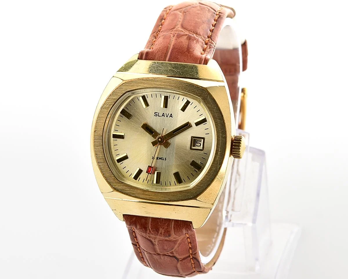Slava Soviet gold-plated mechanical vintage watch