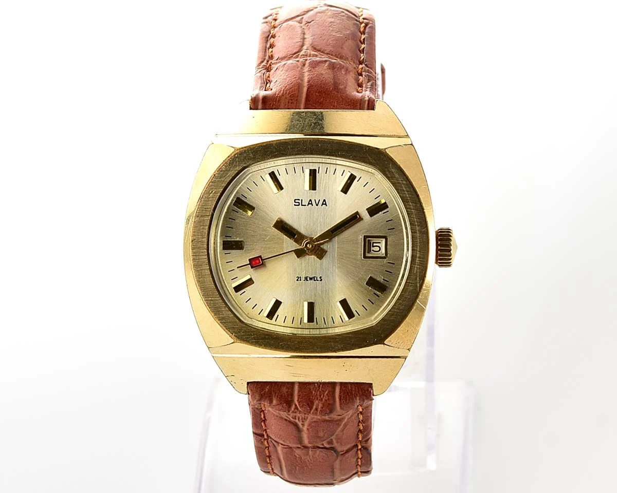 Slava Soviet gold-plated mechanical vintage watch