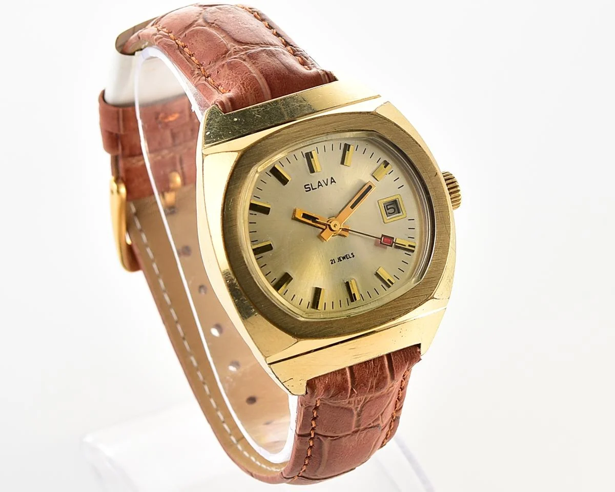 Slava Soviet gold-plated mechanical vintage watch