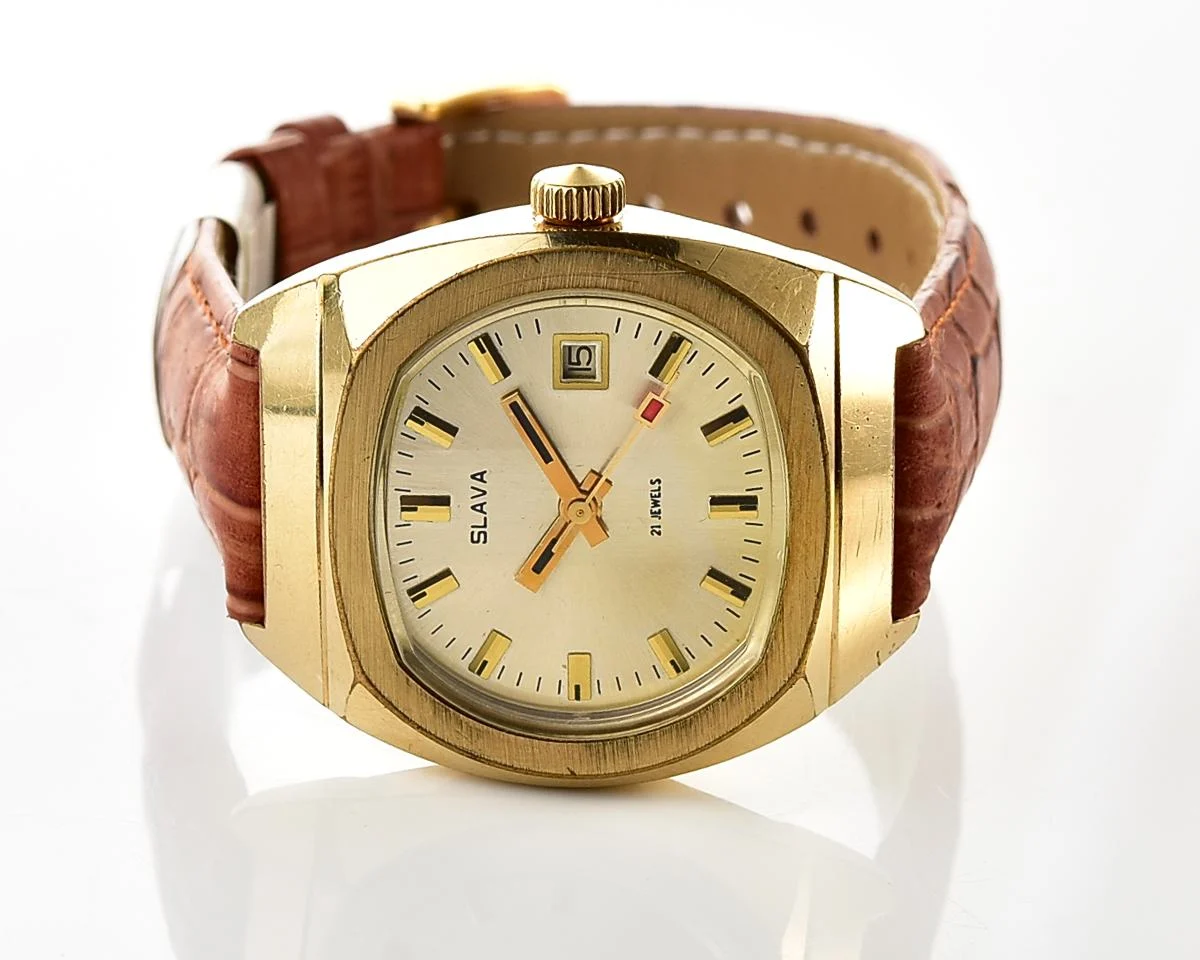 Slava Soviet gold-plated mechanical vintage watch