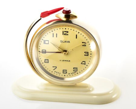 Vintage soviet SLAVA-Globe mechanical alarm clock