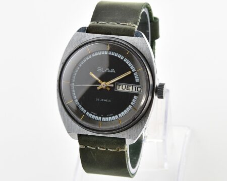 Slava vintage soviet mechanical wristwatch with genuine leather strap