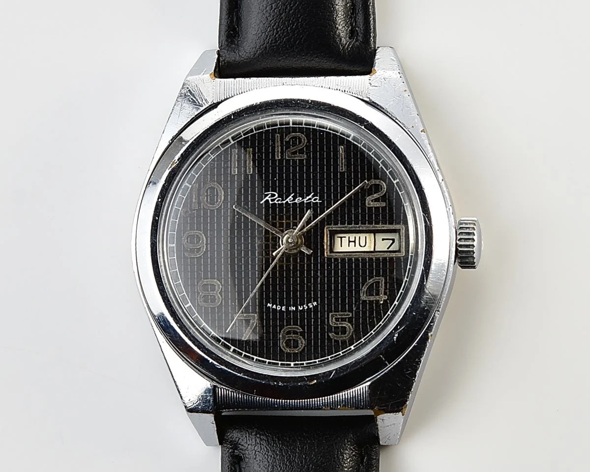 Raketa vintage mechanical wrist watch with double calendar
