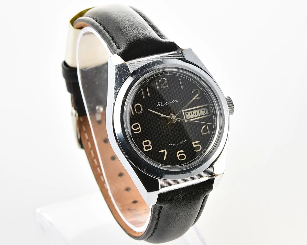 Raketa vintage mechanical wrist watch with double calendar