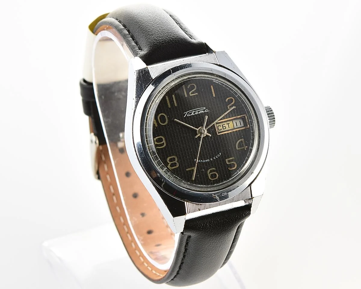 Raketa vintage mechanical wrist watch with double calendar