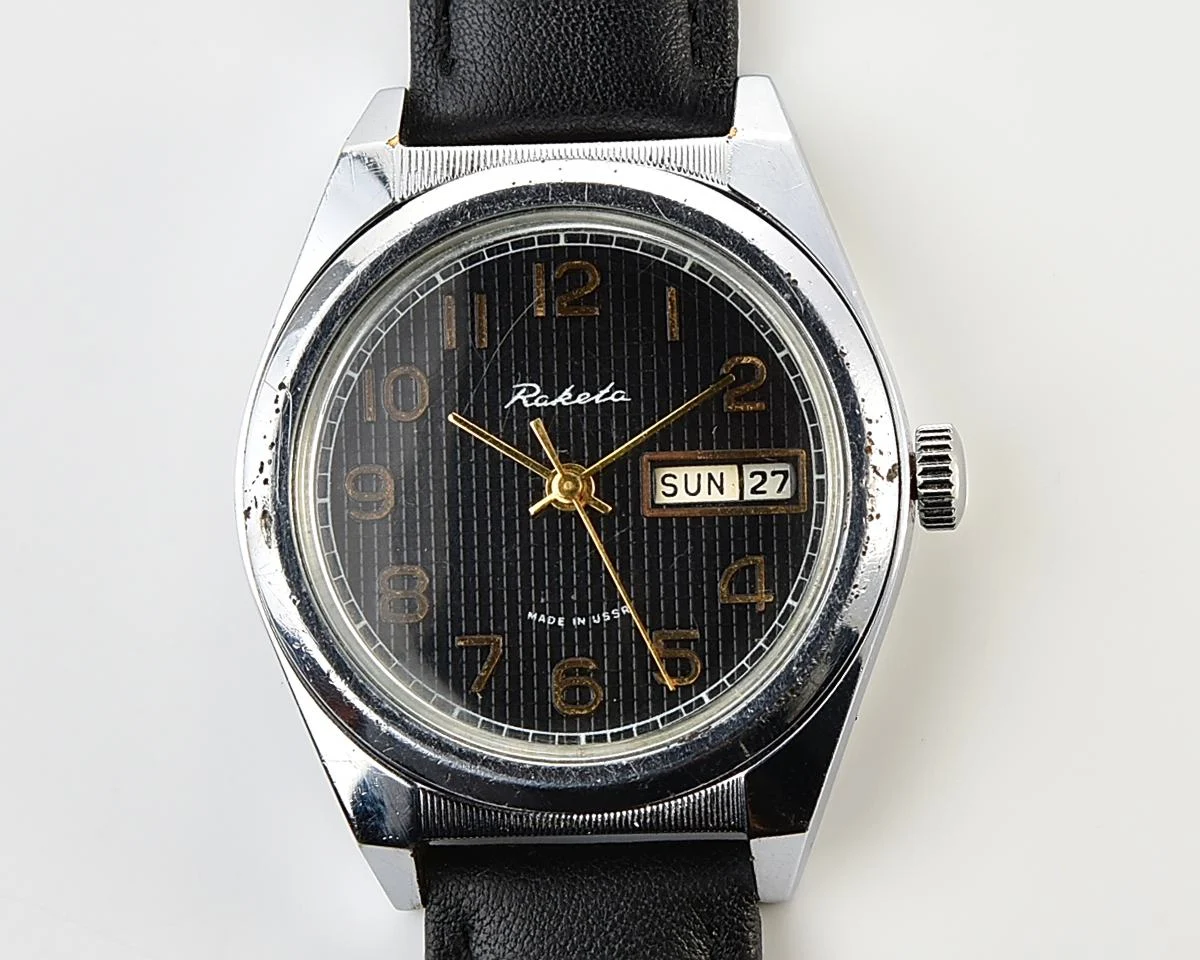 Raketa vintage mechanical wrist watch with double calendar