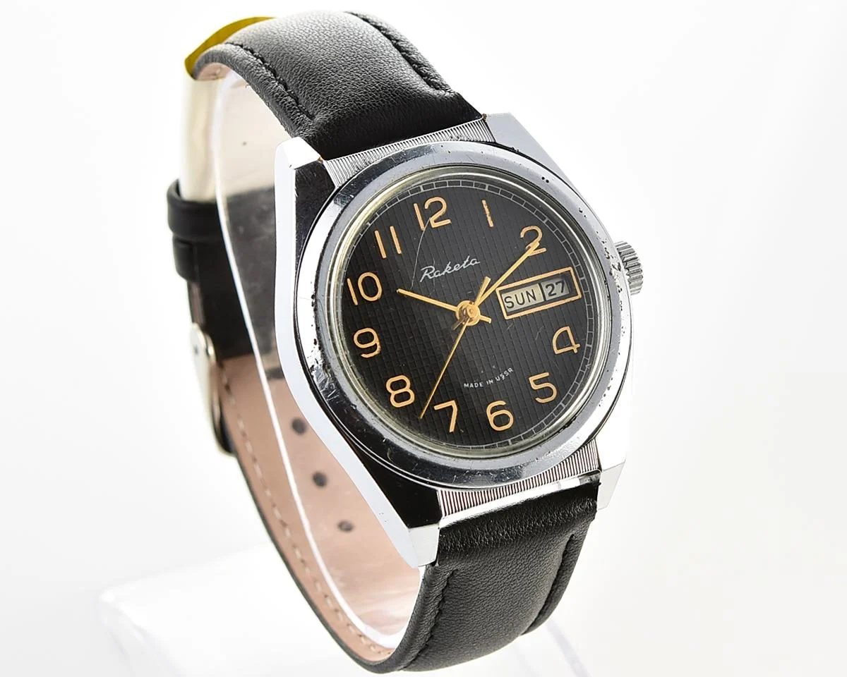 Raketa vintage mechanical wrist watch with double calendar