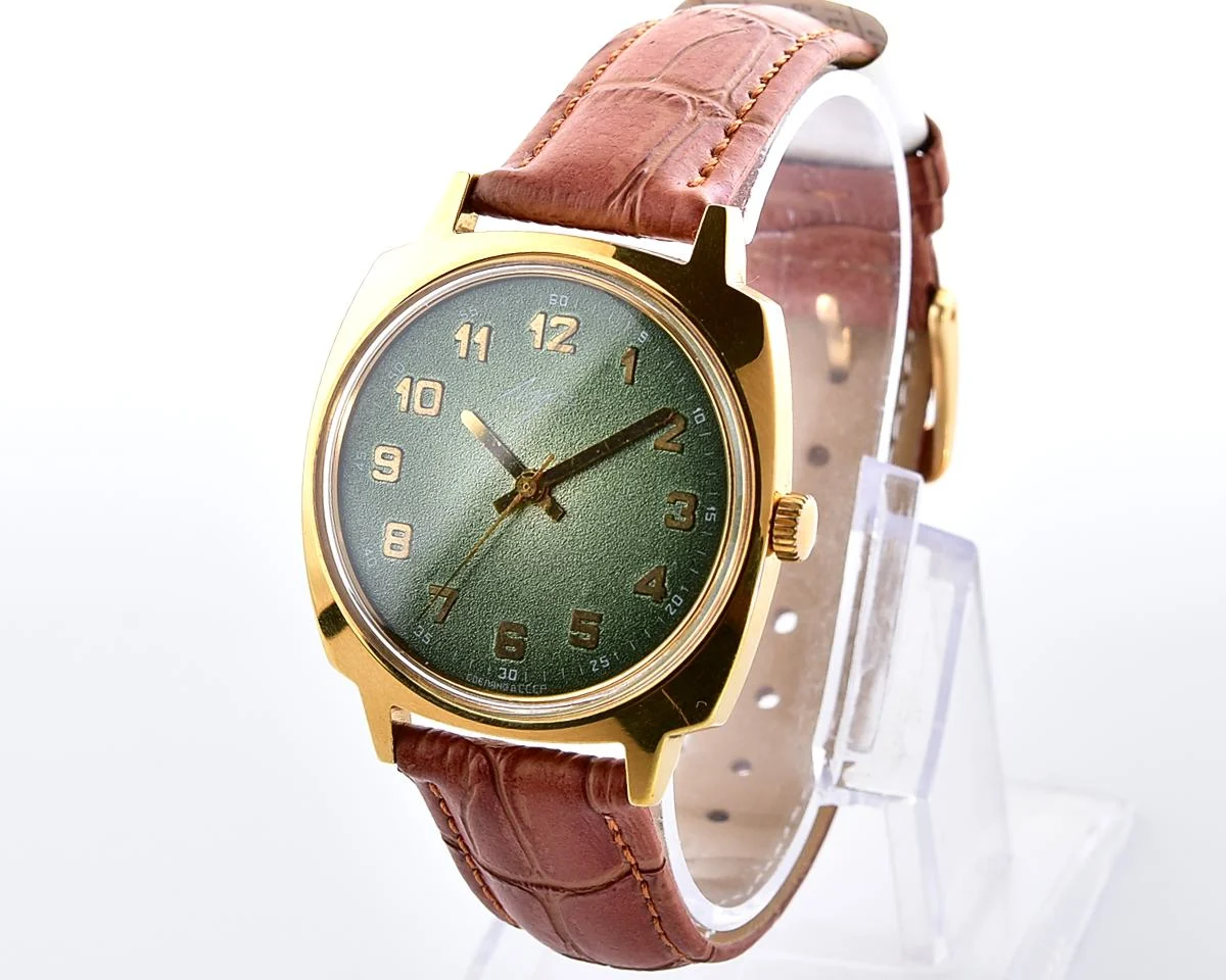Large Luch Soviet vintage gold-plated wristwatch