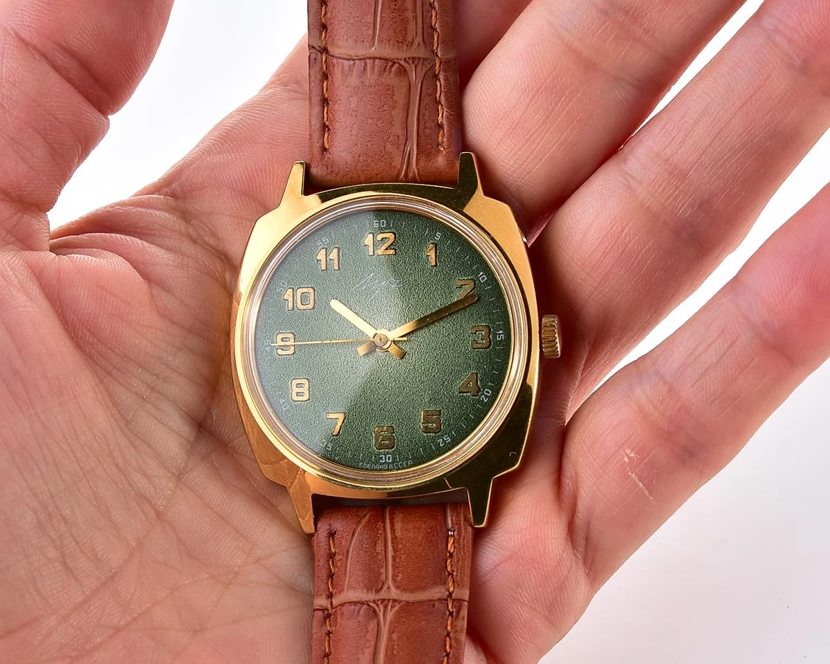 Large Luch Soviet vintage gold-plated wristwatch