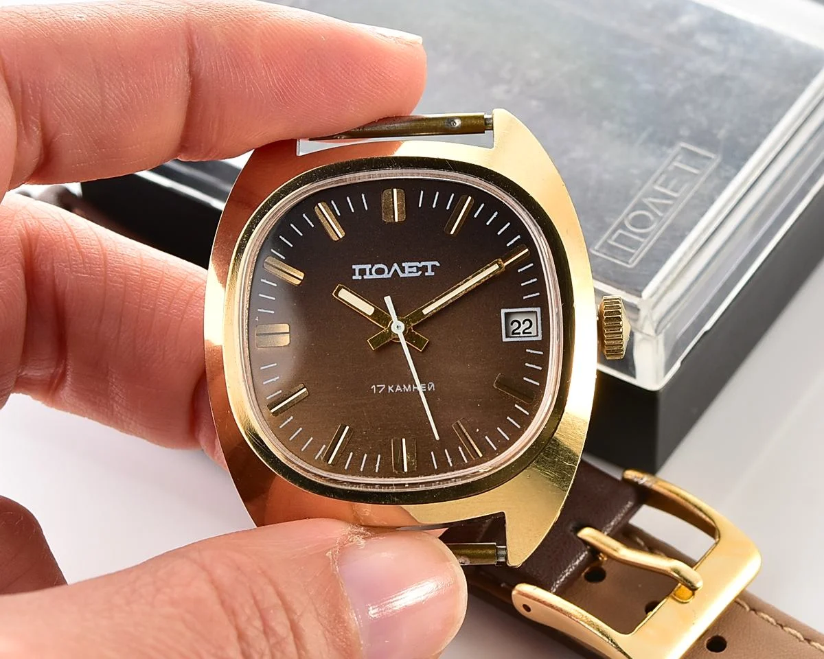 Soviet Poljot gold-plated mechanical wristwatch