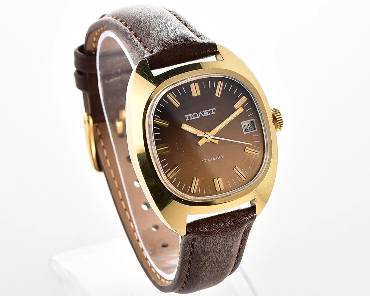 Soviet Poljot gold-plated mechanical wristwatch