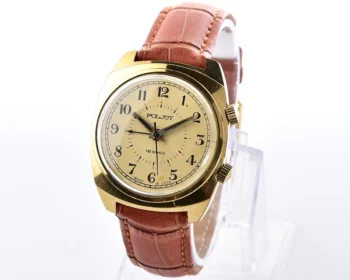 Soviet vintage gold-plated Poljot wrist watch with alarm function